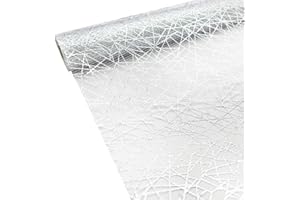 DEARLIVES Metallic Glitter Table Runner - 28cm x 5m, Shiny Silver Coating Organza for Christmas, Birthday, Wedding & Baby Showers
