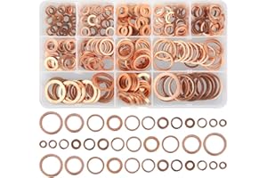 miuline Lot de 300 joints d'étanchéité en cuivre, plats, assortiment d'anneaux en cuivre pour voiture, convient pour les automobiles, les bateaux, les générateurs, les machines et les appareils