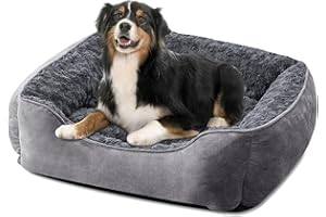 JOEJOY Dog Bed Large - Washable Pet Bed Anti-Anxiety Soft Plush Cat Bed Rectangle Non-Slip Bottom Pet Bed - Small | Medium | Large Size Mattress Mat For Dog, Grey