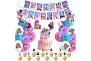 EKKONG Birthday Decorations Dem0n Hun-ters, 48 Pcs K-p0-p Party Decorations include Balloons, Happy Birthday Banner, Hunt-ri Cake Topper, Party Supplies for Anime Fans Kids