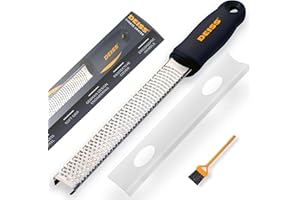 Deiss PRO Citrus Zester & Tarka do sera - Parmezan, Cytryna, Imbir, Czosnek, Czekolada, Warzywa, Owoce - Ostre jak brzytwa ostrze ze stali nierdzewnej - Przystosowane do mycia w zmywarce (BLACK)