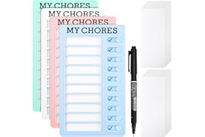 Partideal 4 Stück Memo Checkliste Boards, My Chores Checklist Board, Chore Chart mit 40 Austauschbaren Leeren Papieren und Markierung für Lernplanung Zeitplan Zuhause Reisen