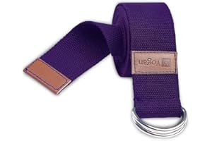 Yogan Yoga Belt/Yoga Strap | 100% Cotton | Pilates Belt/Strap | Solid SS D-Rings | Grippy Texture | 1.85m