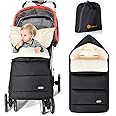 Ivywind Footmuff for Pushchair Universal,Waterproof Pram Footmuff for Baby w/Adjustable Hood,Winter Cosy Toes for Pram w/Zip,Easy Access,Washable and Detachable,Warm Cationic Fabric,Black n White