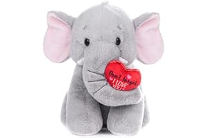 My OLi 20 cm Plüsch-Elefant, Kuscheltier weicher Elefant mit rotem Herz, Plüschspielzeug für Babys, Kinder, Jungen, Mädchen, Liebhaber, tolles Bett, Kinderzimmer, Raumdekoration, Hochzeit