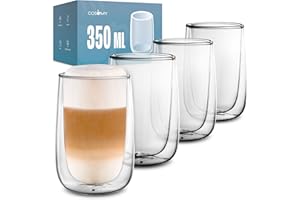 COSUMY 4 Tasse À Café Double Paroi de 350ml pour Latte Macchiato, Verre à Café/Thé - Maintient les boissons chaudes/froides plus longtemps - Avec Boîte Cadeau