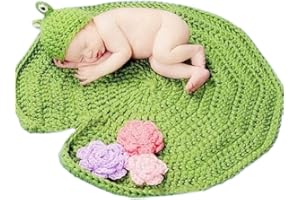 DELEY Baby Jungen Häkeln Stricken Frosch Hut Kostüm Lotus Blatt Decke Newborn Foto Requisiten 0-6 Monate