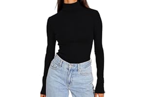 DUOEASE Top Mujer Básico Sólido Cuello Alto Camiseta Manga Larga Mujer Otono Invierno Slim Fit Elegantes Camisetas