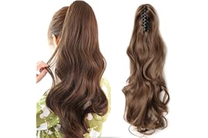‎SILK-CO Clip in Zopf Haarteil wie Echthaar Ponytail Haarverlängerung Gewellt Günstig Pferdeschwanz Extension mit Butterfly-Klammer 18"(45cm) Hellbraun