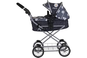Play Like Mum Daisy Chain Destiny Travel System Dolls Pram - Adjustable handles from 54-87cms. For children of 5,6,7,8 or 9 years (Daisy Dot)