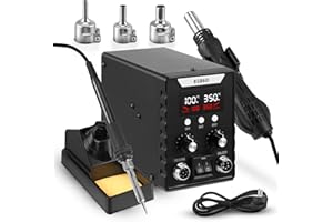 GXPJYCFOB Station De Soudage à Air Chaud, Station De Fer à Souder, 2 En 1 Avec TempéRature RéGlable De 100 à 500 °C, Volume D'Air RéGlable, ContrôLe De TempéRature Pid, Fonction DéMarrage/ArrêT Automatique