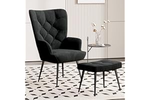 ‎HAWTHYHOME Hawthyhome Eleganter Sessel polsterstuhl Ohnzimmer Sessel Schminktisch Stuhl mit Hocker mit Metall Beinen fürs Wohnzimmer/SchlafzimmerBis 150 KG belastbar Schwarz