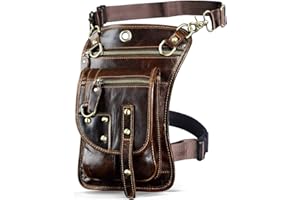 Le'aokuu Mens Genuine Leather Messenger Shoulder Bag Waist Bag Pack Drop Leg Bag Motorcycle 833