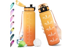 KollyKolla Gourde 1L, Bouteille Motivation Étanche avec Filtre sans BPA, Bouteille Sport avec Marqueur de Temps, Gourde Réutilisable pour Adulte, l'école, Sport, Bureau, Yoga, Camping