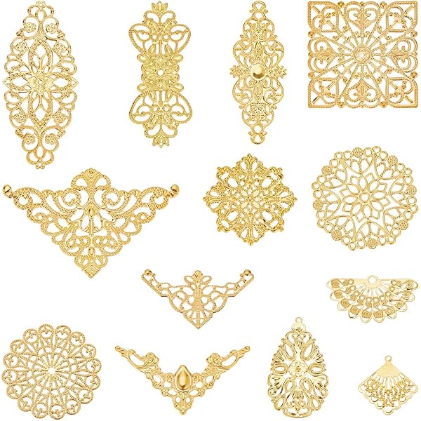 PH PandaHall 18 Stile Oro Filigrana Collegamenti Pendenti Foglia Fiore