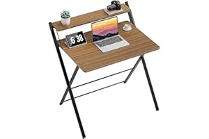 GreenForest Escritorio Plegable pequeño No Requiere ensamblaje, Grande Escritorio de computadora de 2 Niveles con Estante Mesa Plegable Que Ahorra Espacio para Espacios pequeños, Espresso