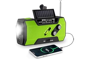 Kurbelradio mit Handyladefunktion Solar, FORNORM Tragbares Notfallradio Powerbank mit Taschenlampe und USB Ladegerät, AM/FM/NOAA, 4 Modi Aufladen, SOS Alarm für Wandern Camping Ourdoor, Grün