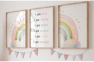 Eviepops Prints Positive Rainbow Set of 3 Unframed Poster Prints, Positive Affirmations, Rainbow Theme Room Decor, Girls Nursery Bedroom Posters (A4)