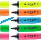 Edding 344 fosforlu kalem seti - sarı, turuncu, mavi, pembe, yeşil - 5 fosforlu kalem - 2-5 mm kesik u&ccedil;