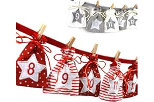 ‎FRAU WUNDERVOLL Frau WUNDERVoll® Adventskalender zum Befüllen - Stoff, rot weiß/Weihnachtskalender Zahlen Beutel Sack Säcke Säckchen Stoffbeutel Baumwolle Baumwollsäckchen Geschenkbeutel Stoffsack Stoffsäckchen