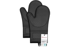 Yutat® Ofenhandschuhe 2er Set - Topfhandschuhe Hitzebeständig bis 300°C, Anti-Rutsch, LFGB-Zertifizierte Ofenhandschuhe Silikon, Perfekt für die Küche, zum Grillen, Kochen und Backen Schwarz