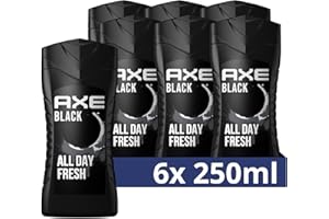 ‎AXE Axe 3-in-1 Duschgel & Shampoo Black für ganztägige Frische, unwiderstehlichen Duft und eine angenehme Dusche dermatologisch getestet 6x 250 ml ,Packaging may vary