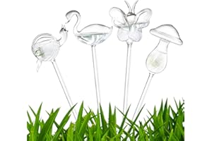 Jucoan 4 Pack Plant Self-Watering Globes, Hand-Blown Glass Automatic Watering Spike Bulbs, Cute Shapes Decorative Aqua Bulbs for Indoor Outdoor Plants