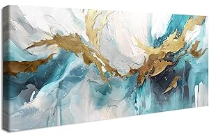 HALFLEMART Cadre en Bois Impression sur Toile Abstrait Vert Or Gris Tableau Peinture Poster Mural Marbre Minimaliste Image sur Toile Grande Tableau Decoration Murale Salon Chambre Restaurant Couloir 50x120cm