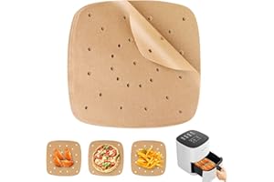 UKOFEW 100 Pezzi Carta forno per Friggitrice ad aria，Fodera di Carta usa e Getta per Friggitrice ad aria accessori,pergamena Carta da Forno per Padelle，facile da pulire, lontano da macchie di olio