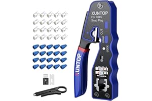 XUNTOP Pinza Crimpatrice RJ45 con 20pz Connettori Cat6 Dorati Kit Crimpatore RJ45 Pass Through Professionale, Pinza Crimpare Multifunzione per Cavi Ethernet con Spelafili per CAT5 CAT6/CAT6A