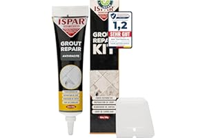 Ispar Tile Grout Repair, 250 g Anthracite Grey Grout Reviver, Fast Drying Premixed with Spatula, Ideal for Bathroom, Kitchen & Floor Tiles Renewal