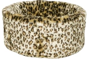 Danish Design Luxury Leopard Print Removable Cushion Round Cat/Kitten Bed Small 42 cm