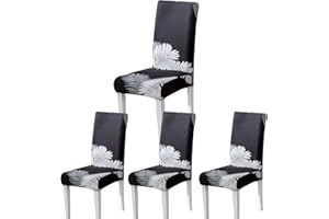 ARNTY Stuhlhussen 4/6er Set, Stuhlbezug Jacquard Esszimmer Stuhlhussen Schwingstühle Universal Hussen für Stühle für Esszimmer, Hotel, Küche, Zeremonie (Schwarze-Feder, 4 Stück)