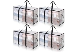 Cozary 94L Borsa Portaoggetti Grande, 4 Pezzi Impermeabile Borse Trasloco per Vestiti con Cerniera e Maniglia, Pieghevole Scatole Armadio per Vestiti, Piumoni,Trapunte, Trasparente