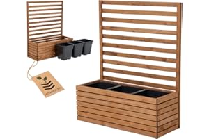 ‎HOMERZO Plant Pot with Trellis Trellis with Planter, Wooden Flower Box for Garden, Balcony, Patio, Raised Bed with 18 L Plastic Plant Insert (Horizontal Brown, 98 x 36 x 35 cm, H115)