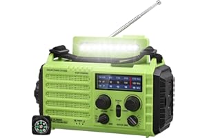MESQOOL Radio d'urgence, à Manivelle, Solaire, Météo pour la Randonnée et l'extérieur, avec AM/FM, Alarme SOS, Port de Charge USB, Lampe de Poche LED, Lampe de Lecture, Boussole