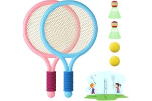 JurciCat Federball Set Kinder Badminton Set Tennisschläger Kinder Spielzeug Badmintonschläger Geschenkset für Kinder Outdoor Indoor Sport