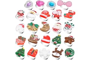 BTHRORO 24 Pezzi Anelli Natalizi per Bambini, Anelli Regolabili Albero di Natale Babbo Natale e alce Anelli Festivi per Bambina a Tema Natalizio Regalo Giochi di Finzione e Vestizione