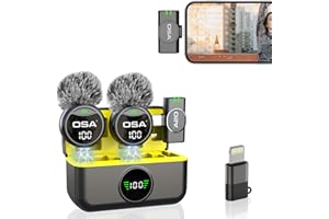 OSA Microfono Lavalier Wireless per iPhone/Android/iOS/PC/Laptop, Mini Microfono Vlog con Display Digitale, Custodia di Ricarica,Cancellazione del Rumore,microfono a clip Plug Play, 2TX+2RX