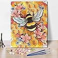 TISHIRON Paint by Numbers Bee Flower Acrylic Pigment Drawing Paintwork DIY Canvas Oil Painting Paint by Number Bees for Adults Kids Beginners Enthusiasts 16x20inch