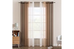 EMEMA Tende Voile Trasparenti Occhielli Sfumato per Soggiorno Camera da Letto Bagno Cucina Camera da Bambino Tenda Finestra Balcone Casa con 2 Pannelli 140 x 260 CM Marrone Chiaro