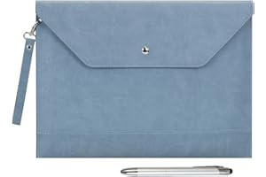 Wonderpool A4 Envelope Case Folder File Sleeve Thickened PU Leather with Removable Hand Strap and Inner Pockets Pouch for Document Stationery Tablet PC Holder Organizer Portfolio Bag (Sky Blue)