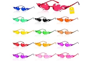 Acentor Occhiali a forma Fiamma, 14 Paia Occhiali da Festa Hippie Senza Montatura, Occhiali Trasparenti Colorati, Occhiali da Festa Divertenti per Addii al Celibato,Halloween, Natale, Adulti e Bambini
