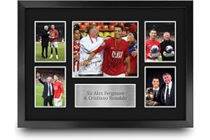 HWC Trading FR A3 Cristiano Ronaldo & Sir Alex Ferguson Gedruckte Memorabilien Signiertes Autogramm Fotodisplay für Fußball Anhänger und Fans - A3 Gerahmt