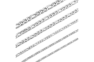 Uwiyo Chaîne Figaro, 1+3 Collier Chaine Homme Largeur 3/4/5/6/7/8mm Acier Inoxydable Collier Chaine Bijoux pour Homme Femme Longueur 46/51/56/61/66cm, Argent