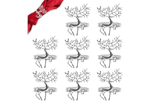 ANIYOO Napkin Rings Set of 8 Napkin Rings Silver Reindeer for Christmas Lunch Thanksgiving Party Holiday Christmas Wedding Table Decoration