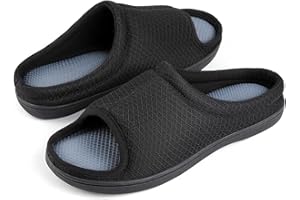 Zizor Men's Two-Tone Open Toe Slippers with Comfy Memory Foam, Slip On Breathable House Shoes with Indoor Outdoor Anti-Skid Rubber Sole