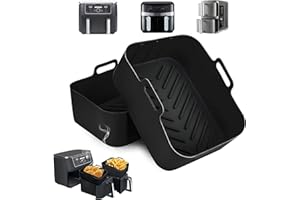 Hivio Silicone Air Fryer Liner for Ninja Dual AF400UK/SL400UK & Tower T17088, 2pcs Thickened and Larger Liners, Reusable Accessories AF451UK 9.5L＆Ninja Double Stack XL, Black