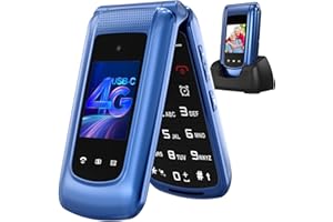 CHAKEYAKE 4G Telephone Portable Senior Débloqué, Téléphone Portable à Clapet avec Grandes Touches, Téléphone Portable Personnes âgées, Double SIM,Double Écran 2,4 "+1,77 ", Bouton SOS ,Station de Charge (Bleu)