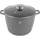 KARL HAUSMANN Nonstick Pot 11 in 10 L, Induction, GRANT | PFLUON COOKMARK MARBLE Nonstick Aluminum Saucepan with Lid for Indu